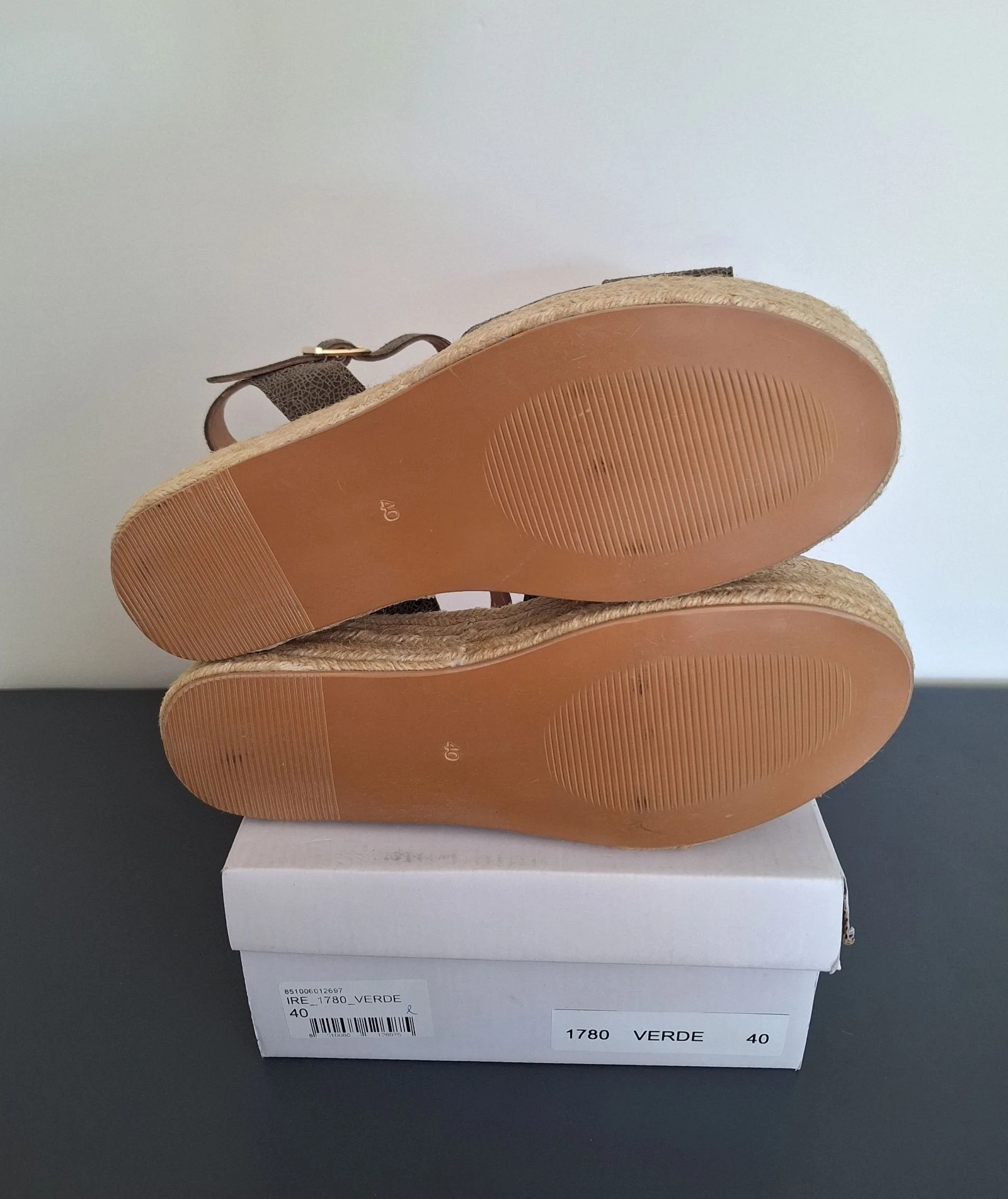 Green leather espadrilles / sandals with platform sole size 40 – photo 7